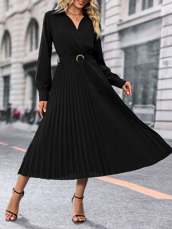 Fashionable and simple solid color lapel dress