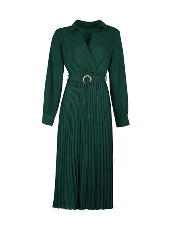 Fashionable and simple solid color lapel dress