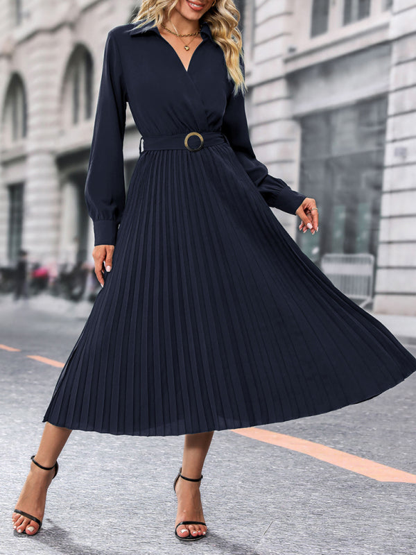 Fashionable and simple solid color lapel dress