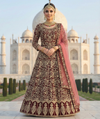 Maroon Faux Georgette Embroidered Indian Anarkali Suit