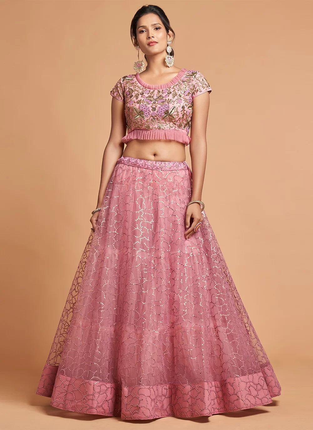Net Dori Work Designer A Line Lehenga Choli In Pink