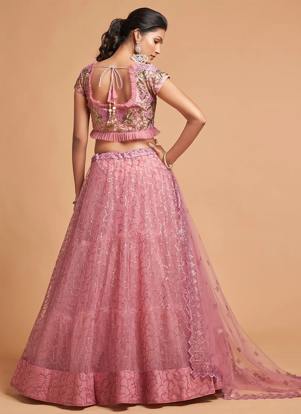 Net Dori Work Designer A Line Lehenga Choli In Pink