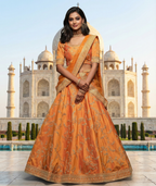Orange Embroidered Silk Wedding Wear Indian Lehenga Choli