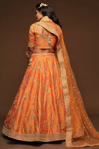 Orange Embroidered Silk Wedding Wear Indian Lehenga Choli