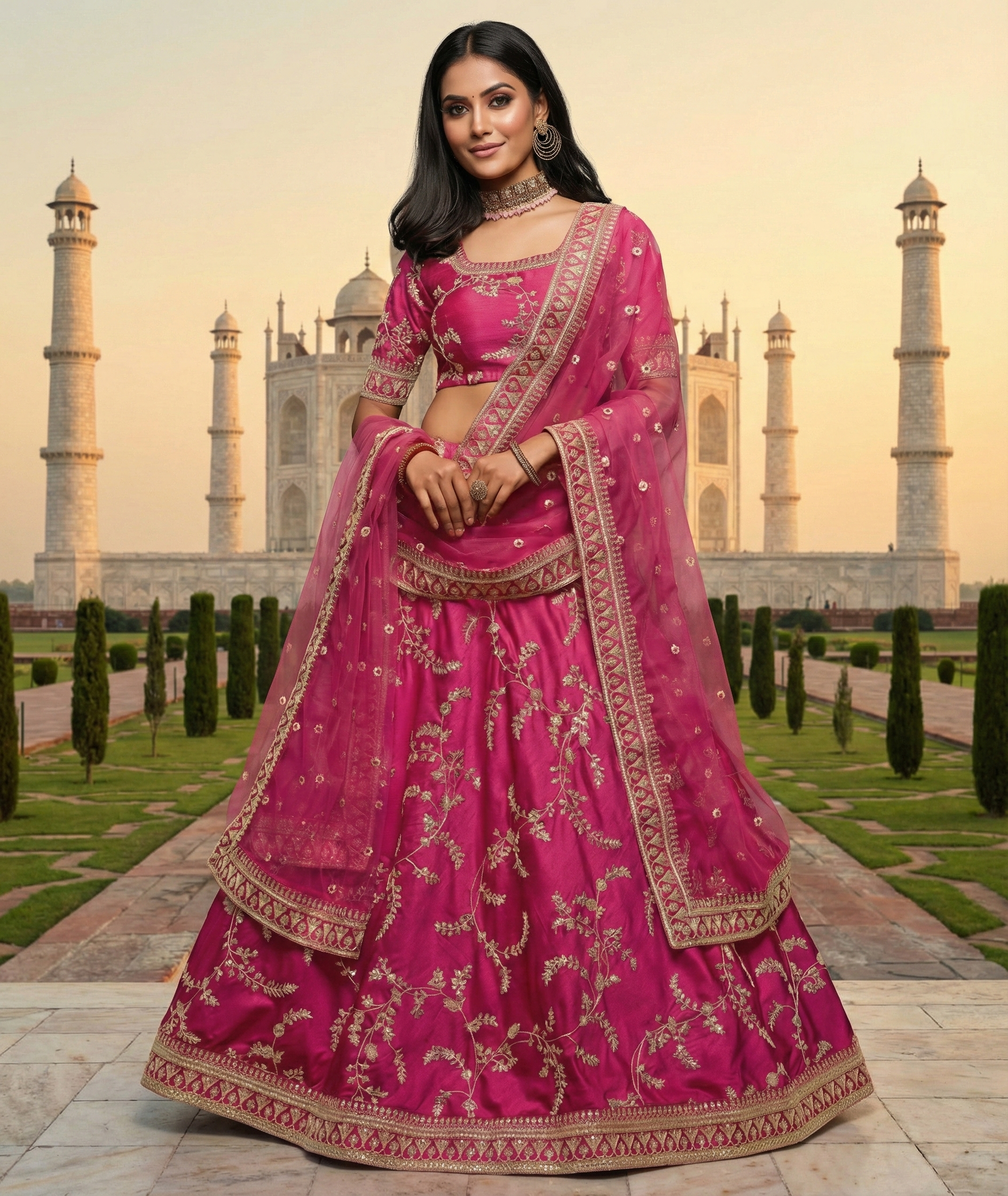 Pink Embroidered Silk Wedding Wear Indian Lehenga