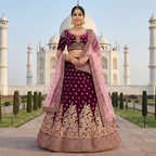 Purple Floral Embroidery Velvet Lehenga Choli