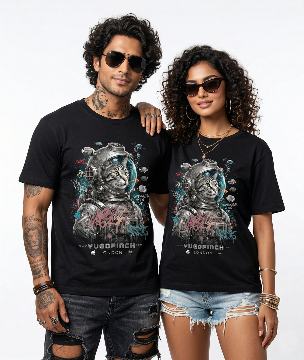 Unisex Supima KITTY DIVER (Muted) T-Shirt - 3 BASE COLORS - 9 SIZES