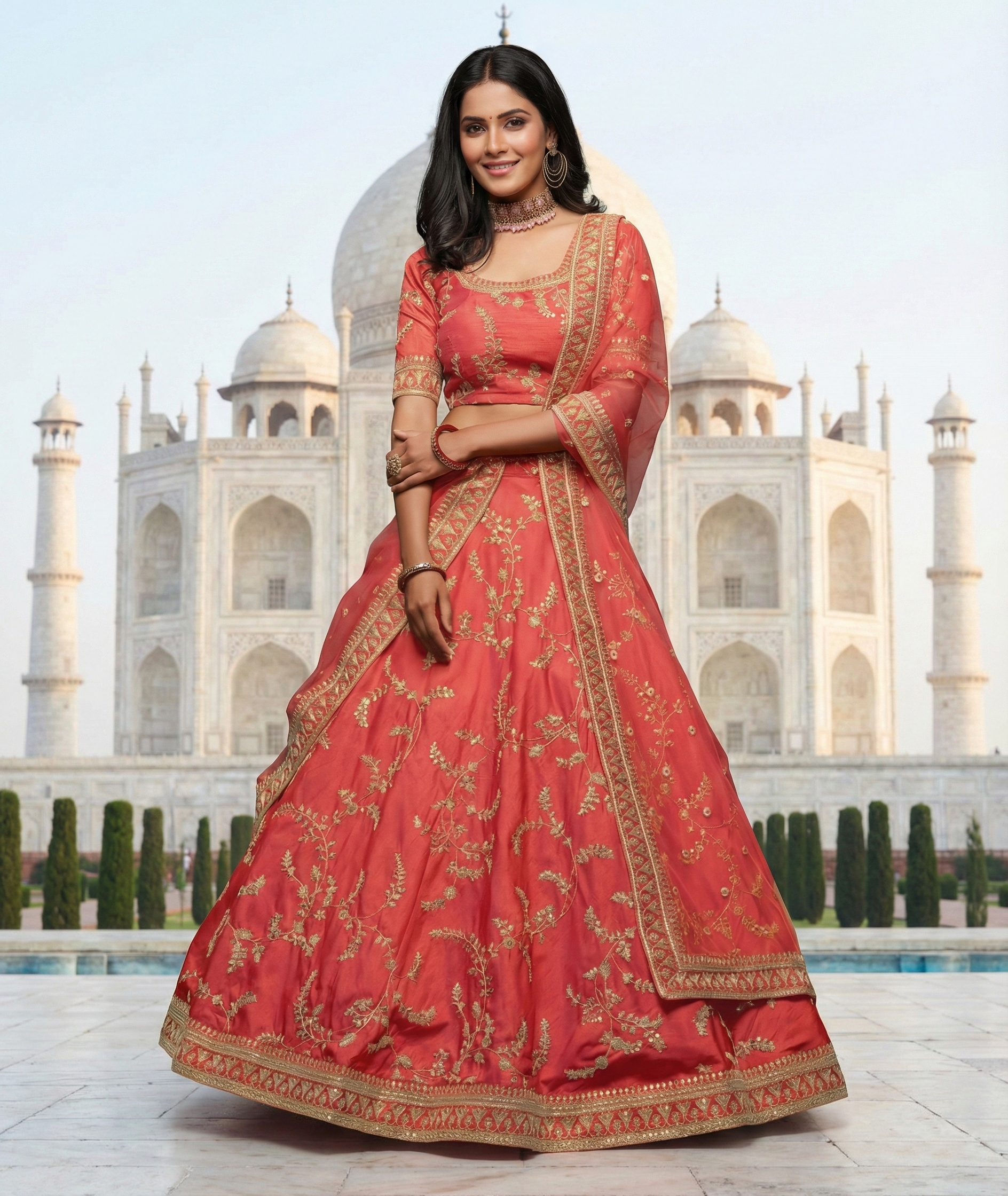 Red Embroidered Silk Wedding Wear Lehenga Choli