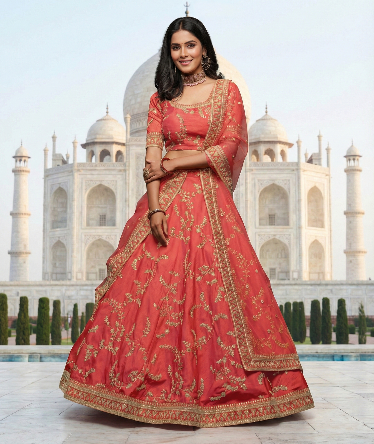 Red Embroidered Silk Wedding Wear Lehenga Choli