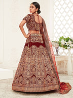 Red Sequins Velvet Bridal Lehenga Choli With Dupatta